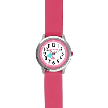 Hodinky CLOCKODILE Náramkové růžové dívčí dětské hodinky se srdíčky a tmavě růžovým silikonovým řemínkem CWG5172