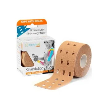 Tejpovací páska Kineziologická tejpovací páska děrovaná BronVit 5 cm x 5 m Barva: béžová
