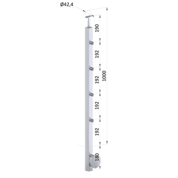 KOVIAN, s.r.o. Nerezový sloup, boční kotvení, 4 řadový průchodný, vnitřní, vrch pevný, (40x40 mm), broušená nerez K320 / AISI304
