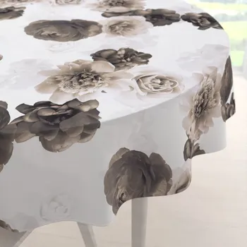 ubrus Dekorační kulatý ubrus PM-016 Velké hnědé květy Ø 100 cm