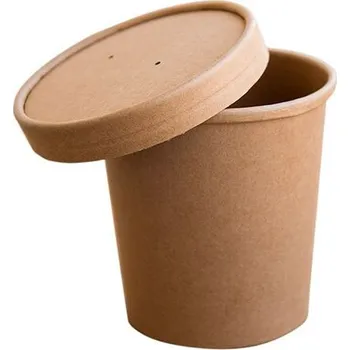 Jednorázové nádobí Hnědý papírový kelímek 470 ml na polévky/saláty/dezerty balení 25 ks pevný karton