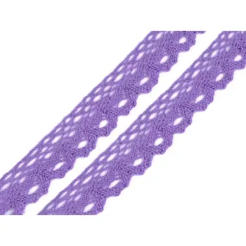 Stuha Krajková stuha 28mm levandulová (Bavlněná krajka šíře 28mm paličkovaná levandulová)