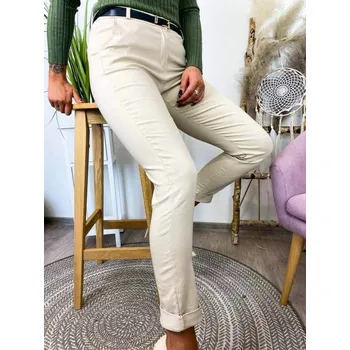 Dámské kalhoty Kalhoty v béžové barvě s páskem 01-2, VELIKOST S