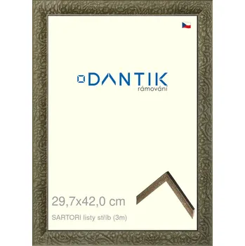 Rám na obraz DANTIK rámeček 29,7x42 | SARTORI listy stříb (Plexi Čiré) (Vyrobeno s láskou u nás v DANTIKU)