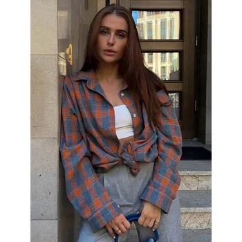 Dámská košile Dámská kostkovaná košile oversize Barva: Oranžová, Velikost: L