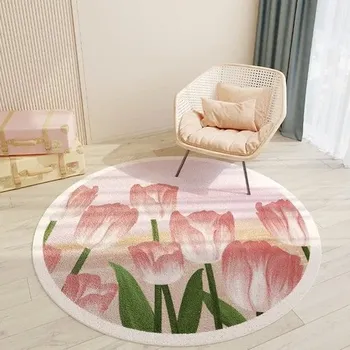 Koberec Moderní dětský kulatý koberec do obýváku | styl roztomilé postavičky, květiny - L,200 x 200 cm