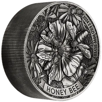 Exkluzivní stříbrná mince 2 kg Honey Bee (Včela medonosná) 2024 Antique High Relief
