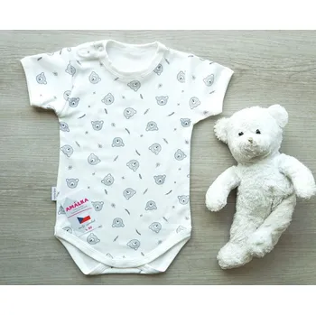 Kojenecký body AMÁLKA Bavlněné body krátký rukáv krémové, medvídci Velikost: 56