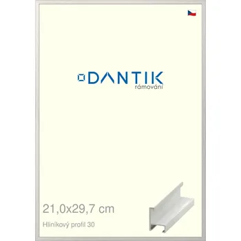 Rám na obraz DANTIK rámeček 21x29,7 | ALU profil 6030 Dýha bílá (Sklo Čiré) (Vyrobeno s láskou u nás v DANTIKU)