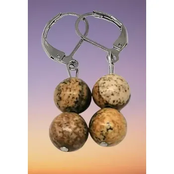 Náušnice Obrázkový jaspis – elegantní náušnice se 2 korálky a chirurgickou ocelí