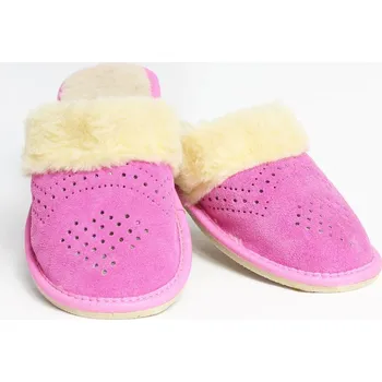 Dámské pantofle Dámské kožené papuče Model 14 růžové, VELIKOST 39