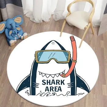 Koberec Kulatý dětský protiskluzový koberec 3D design do obýváku | žralok - 3,160 cm x 160 cm