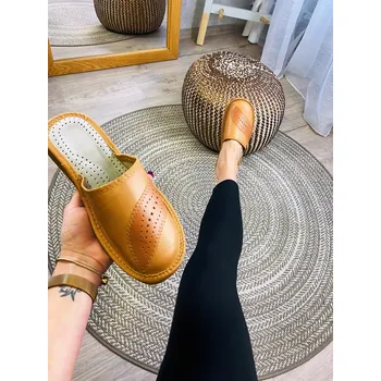 Dámské pantofle Dámské kožené papuče model 31 krémově-hnědé, VELIKOST 41