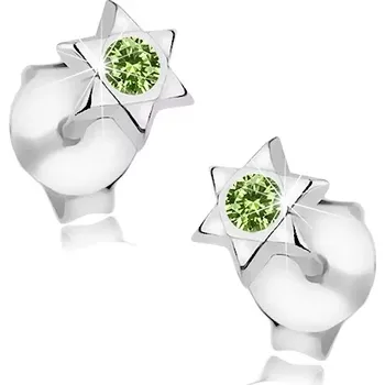 Náušnice Stříbrné 925 náušnice, Davidova hvězda, kulatý zelený krystal Swarovski