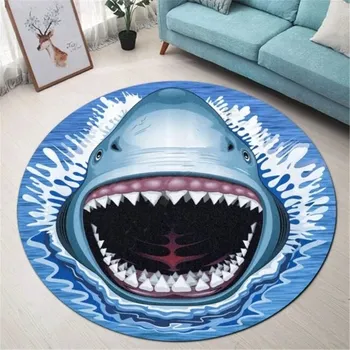 Koberec Kulatý dětský protiskluzový koberec 3D design do obýváku | žralok - 12,40 cm x 40 cm