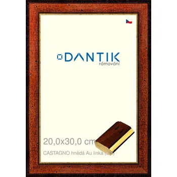 Rám na obraz DANTIK rámeček 20x30 | CASTAGNO hnědá Au linka (Sklo Čiré) (Vyrobeno s láskou u nás v DANTIKU)