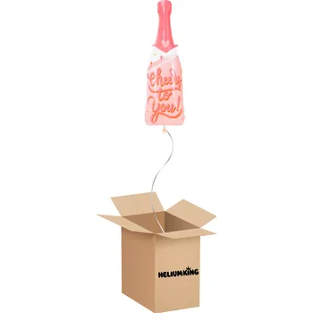 Party nádobí HeliumKing Balónový box - Fľaša šampanského (ružová) 38 x 97 cm