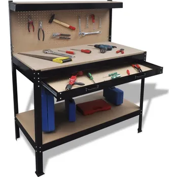 Dílenský stůl vidaXL Pracovní stůl s děrovanou deskou a zásuvkou [141769]