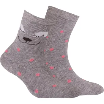 Dívčí ponožky se vzorem WOLA MÉĎA, PUNTÍČKY šedé Velikost: 21-23