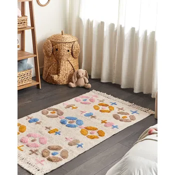 Bytový textil Koberec Vícebarevná Bavlna 80 x 150 cm Obdélníkový se střapci Geometrický vzor Boho Styl Obývací pokoj Dětský pokoj Beliani