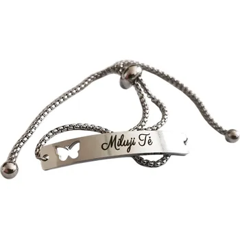 Náramek Dámský stříbrný náramek s gravírováním - Motýl