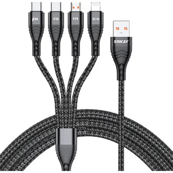 Datový kabel Kabel 4v1 pro Apple iPhone / iPad - USB-A na 2x USB-C + Micro B + Lightning - tkanička - černý - 1,2m