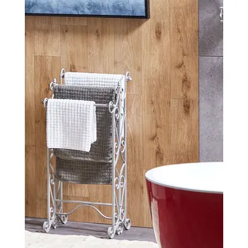 Věšák Stojan na ručníky šedý kovový 45 x 90 cm starožitný vzhled volně stojící věšák koupelna vintage klasický design Beliani