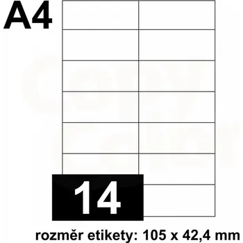 Speciální papír Předsekané papírové etikety: BEZ POTISKU - 105x42,4 mm - (14ks na arch