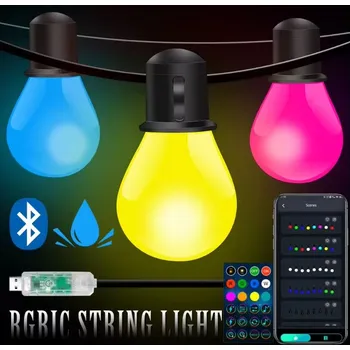 Vánoční dekorace Tuya Smart WiFi G40W Venkovní světelný řetěz s magickými barvami - 15m