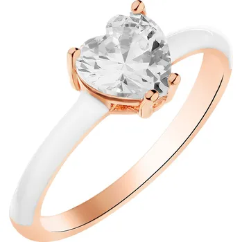 Prsten Pozlacený prsten z mosazi s křemenem a smaltem - srdce - AR537-9526