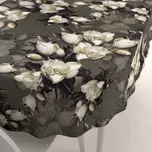 Sametový oválný ubrus Tamara TMR-034 Květy gardénie na hnědošedém 100x160 cm