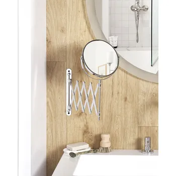 Zrcadlo Kosmetické zrcadlo stříbrné ø 19 cm na stenu s nastavitelným ramenem obojstranné zvětšovací sklo koupelnové doplňky Beliani