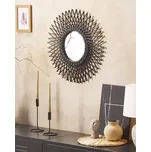 Nástěnné zrcadlo černé ratanové 60 cm ve tvaru slunce boho kulaté závěsné háčky obývák ložnice Beliani