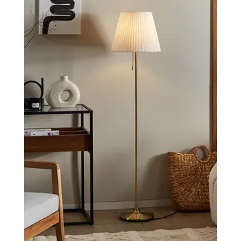 Stojací lampa Stojací lampa mosazná bílá polyester kov 148 cm stínidlo světlo ložnice obývák retro klasika Beliani