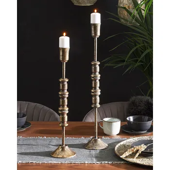 Svícen Sada 2 svícnů zlatá, kovový, 2 velikosti svícnů, klasický styl Beliani