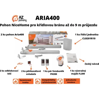ARIA400 - NiceHome pohony pro křídlovou bránu až do 9 m průjezdu