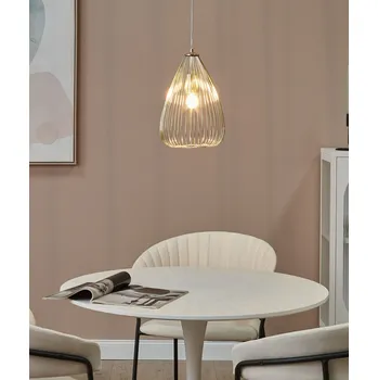 Závěsná lampa zlaté kovové stínítko s mřížkou žárovka vzhled nálevkovitého tvaru průmyslový vzhled pro obývací pokoj jídelna chodba Beliani