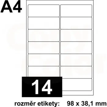 Speciální papír Předsekané papírové etikety: BEZ POTISKU - 98x38,1 mm - (14ks na archu