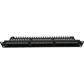 Patch panel Masterlan patch panel 19", 24xRJ45, Cat6, 1U, UTP, s vyvazovací lištou, černý