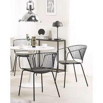 Jídelní židle Sada 2 jídelních židlí, černá kovová drátová konstrukce, umělá kůže, sedák, průmyslový styl glam Beliani