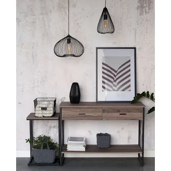 Závěsná lampa černé kovové stínítko s mřížkou žárovka vzhled nálevkovitého tvaru průmyslový vzhled pro obývací pokoj jídelna předsíň Beliani