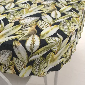 ubrus Sametový oválný ubrus Tamara TMR-010 Zlaté tropické listy na zeleném 100x140 cm