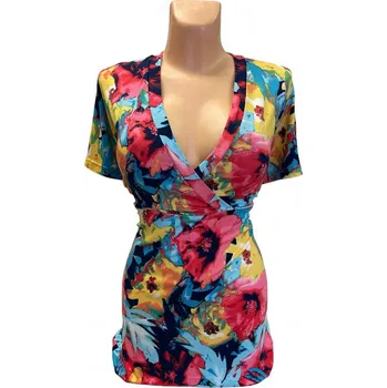 Dámská tunika Květované halenky, Barva Červená, Velikost XL 44, Materiál 96% Viskoza 4% Lycra