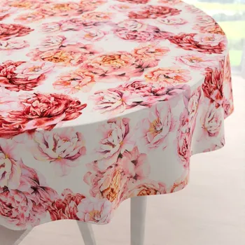ubrus Sametový kulatý ubrus Tamara TMR-041 Růžovo-červené pivoňky na bílém Ø 50 cm