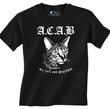 Chlapecké tričko Dětské tričko Všechny kočky jsou krásné A.C.A.B (Od 3 do 13 let) (Velikost: 7-8, Barva: Černá)