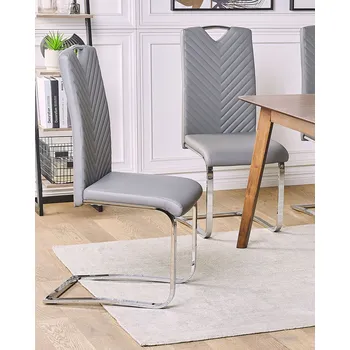 Jídelní židle Sada 2 jídelních židlí šedých z umělé kůže čalouněné konzolové s vysokou opěrkou, kancelář, konferenční místnost Beliani