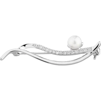 Brož Stříbrná brož s perlou a zirkony - AP535-2639