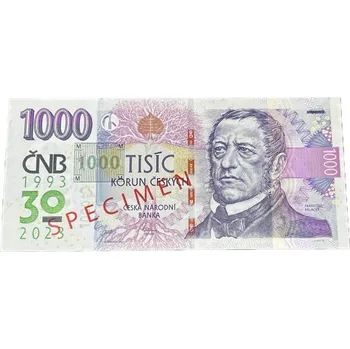 Pamětní bankovka 1.000,-Kč 2008 s přítiskem 30 let ČNB 1993-2023, ANULÁT / SPECIMEN - R00 000000