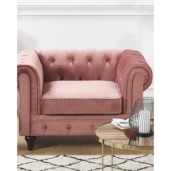 Křeslo Křeslo Chesterfield Růžové sametové látkové čalounění Nohy z tmavého dřeva Moderní Beliani