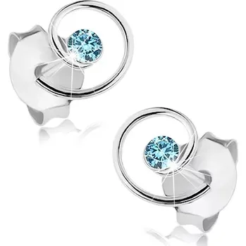 Náušnice Puzetové náušnice, stříbro 925, lesklá spirála, světle modrý krystal Swarovski